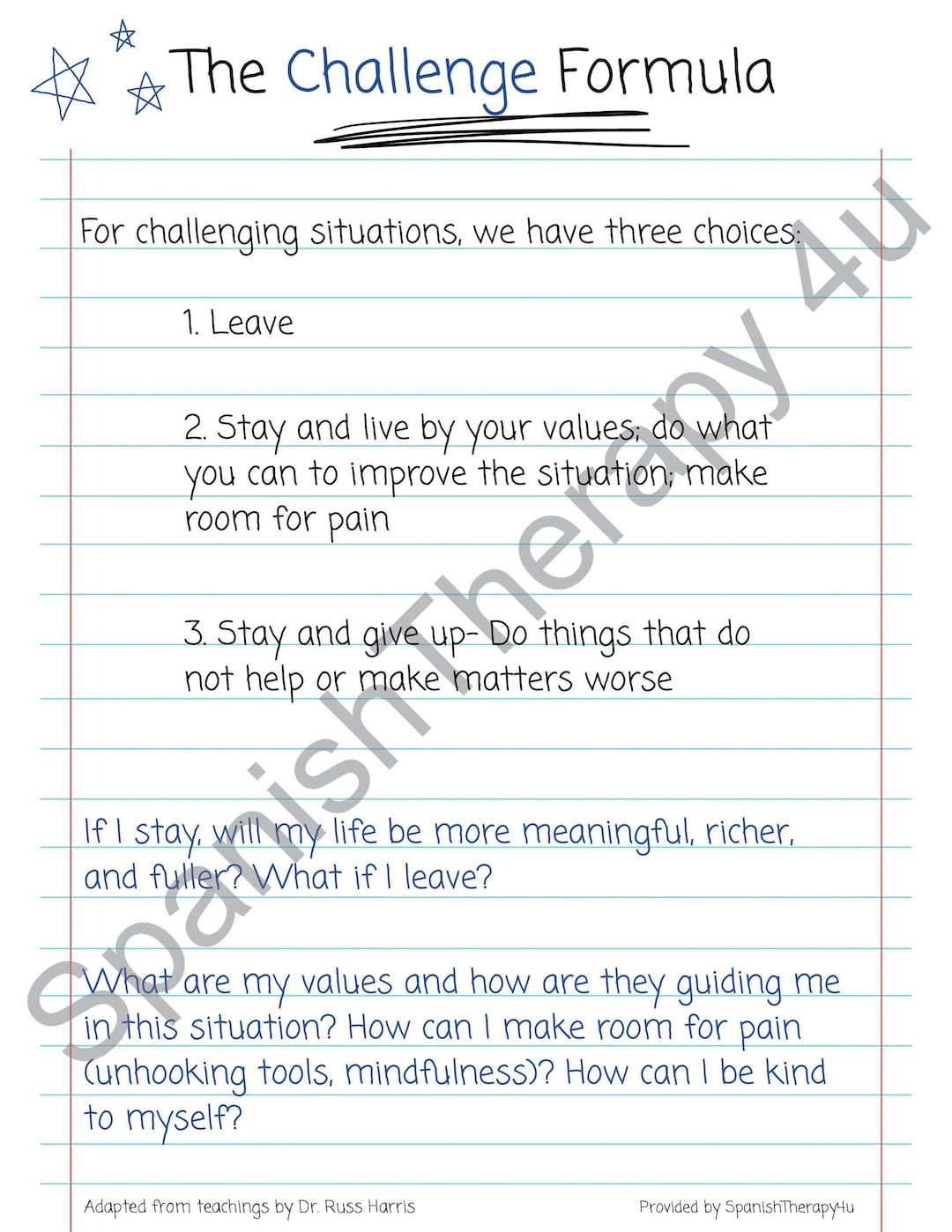 ACT- Acceptance & Commitment Therapy- Challenge Formula PDF Handout - Etsy