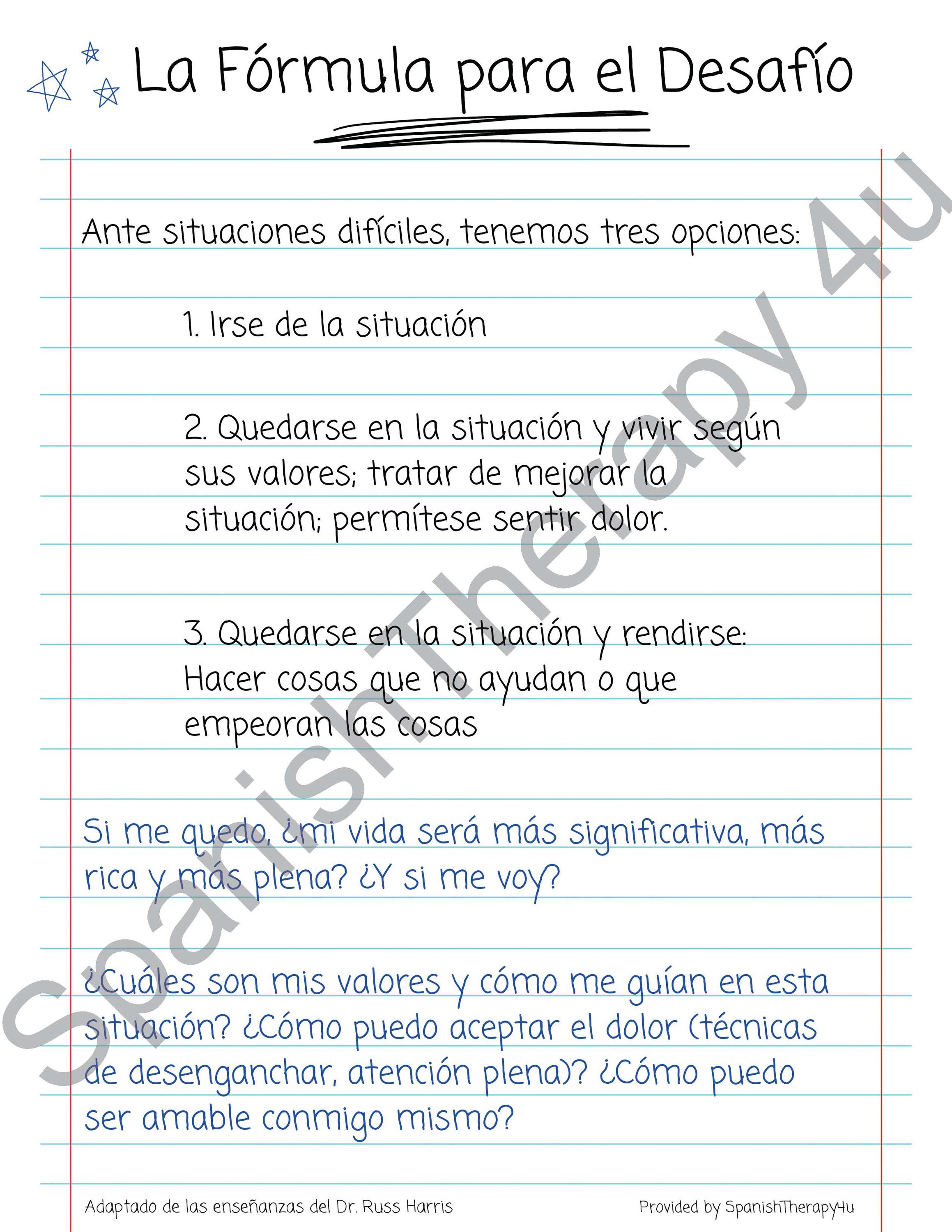 ACT- Acceptance & Commitment Therapy- Challenge Formula SPANISH Pdf ...