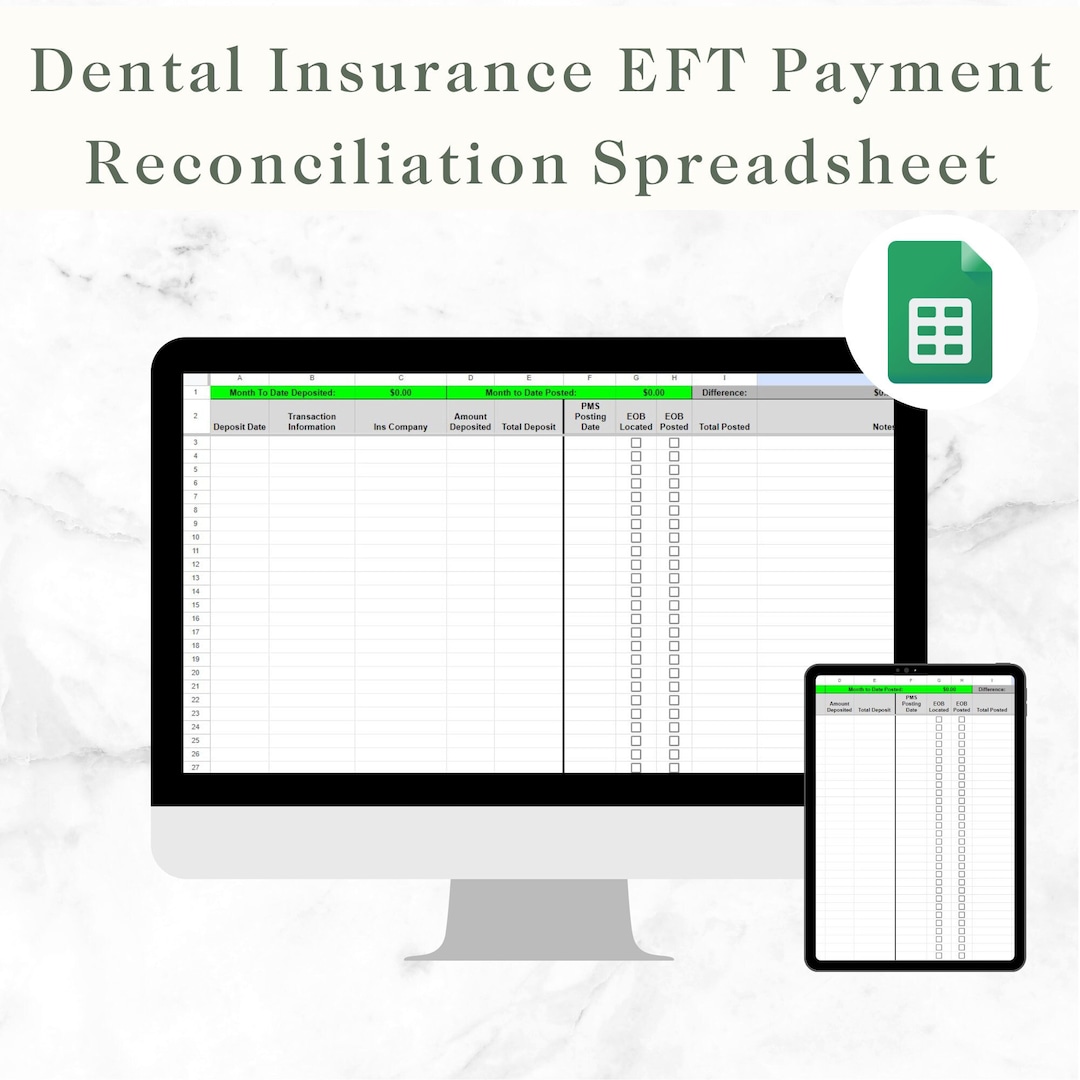 Dental Insurance EFT Payment Reconciliation Spreadsheet - Etsy