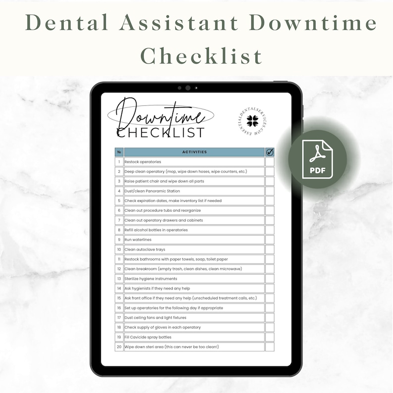 Dental Assistant Downtime Duties Checklist Etsy