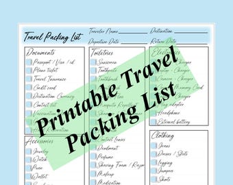 La migliore lista stampabile per le cose da mettere in valigia per un viaggio, lista di controllo del viaggiatore stampabile, pianificatore di viaggio, pianificatore di vacanze di viaggio, lista di controllo del viaggiatore.