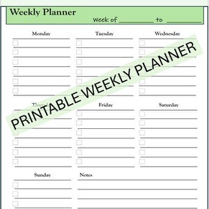 Peut inclure: Un planificateur hebdomadaire imprimable avec un design noir et blanc. Le planificateur comporte des espaces pour chaque jour de la semaine, du lundi au dimanche, et une section notes.