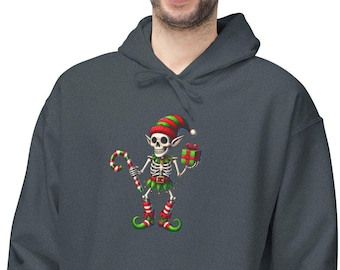 Skelett Elfe Hoodie, Weihnachten Pullover, Unisex Mittelgewicht Fleece Pullover, Urlaub Pullover, Gothic Skelett Shirt