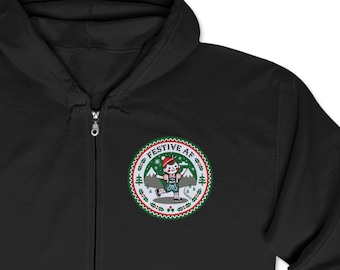 Besticktes 'Festive AF' Zip-Kapuzen-Sweatshirt, Weihnachten Hoodie, Urlaub Sweatshirt, Festliche Kleidung, Lustiges Weihnachtsgeschenk, Full-Zip Hoodie