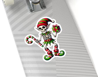 Skeleton Elf Kiss-Cut Aufkleber, Halloween Aufkleber, Gruseliger Aufkleber, Gruseliges Dekor, Toten Elfe im Regal, Urlaub Sticker