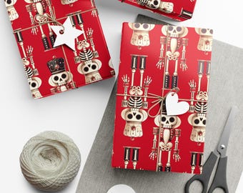 Skeleton Nussknacker Urlaub Geschenkpapier, rote Geschenkverpackung, festliche Schneeflocke Design, Weihnachtsgeschenkverpackung, Urlaub Geschenkpapier, dekorativ