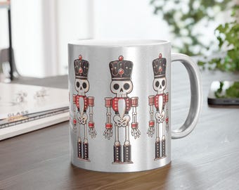 Metallic Becher, Festliche Weihnachten Urlaub Skelett Nussknacker Silber glänzend schrulligen Spaß einzigartiges Geschenk, Becher, Silberbecher, Goldbecher, Weihnachten