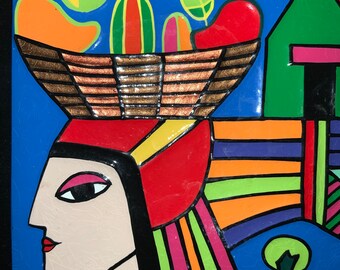 Fernando Llort Salvadoran Signed Art Ceramic Tile Decor “la