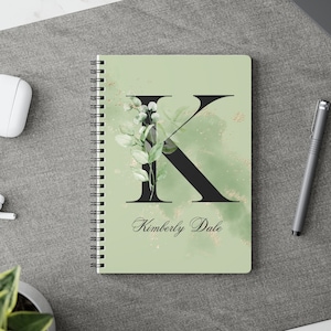 Personalized Floral Monogram Spiral Notebook | Light Green Journal