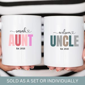 Pregnancy Announcement Aunt and Uncle Mug Set, New Aunt Gift, New Uncle Gift, Promoted to Aunt, Pregnancy Revel Gift Aunt Uncle, Aunt Mug