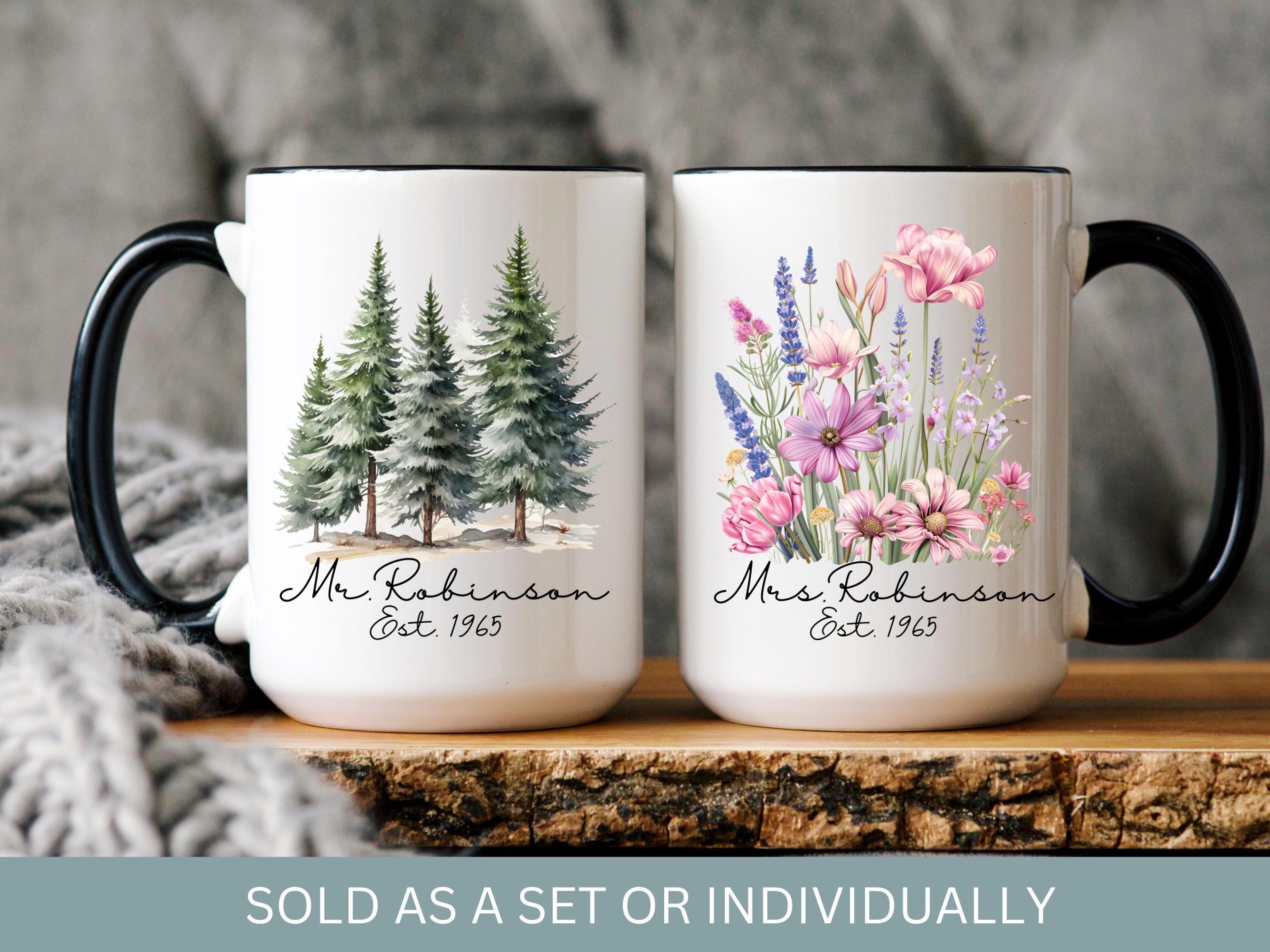 Personalized 60th Anniversary Mug Set: Mr. & Mrs. Floral Design - Etsy  Israel