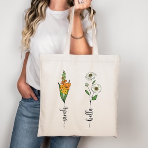 Sister Gifts, Sisters Gifts from Sister, Sisters Are Different Flowers bag, Month Flower, Sister Gifts For Birthday, Customized tote bag