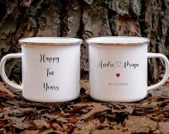 Personalized Tin Anniversary Camp Mug, 10 Year Wedding Gift