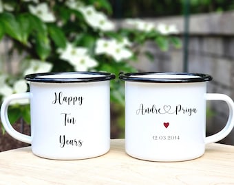 Personalized 10th Anniversary Camp Mugs, Happy Tin Years Gift