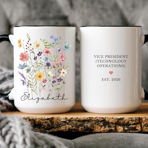May include: A white ceramic mug with a black handle and the text "But First, Coffee" in a black, handwritten-style font. The mug is on a white surface.