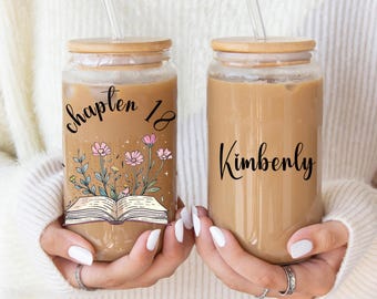 Personalized 18th Birthday Iced Coffee Glass Cup: Floral Chapter 18 Gift