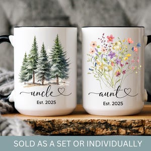 Pregnancy Announcement Aunt and Uncle Mug Set, New Aunt Gift, New Uncle Gift, Promoted to Aunt, Pregnancy Revel Gift Aunt Uncle, Aunt Mug