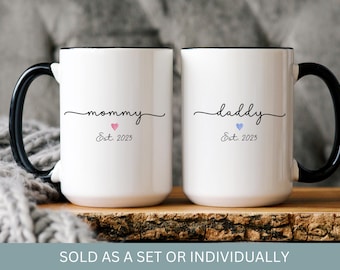 Personalized coffee mugs for mom and dad,first time mom and dad mug set, pregnancy reveal mom and dad cups, Expecting parents coffee mug set