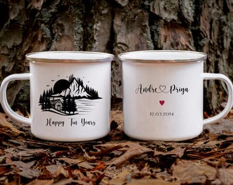 Personalized 10th Anniversary Camp Mugs, Happy Tin Years Gift