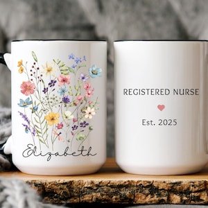 Personalized RN Coffee Mug with Name, Registered Nurse Gifts for New Nurse , RN Graduation Gift , Nurse Graduation Mug Gift, Nursing School