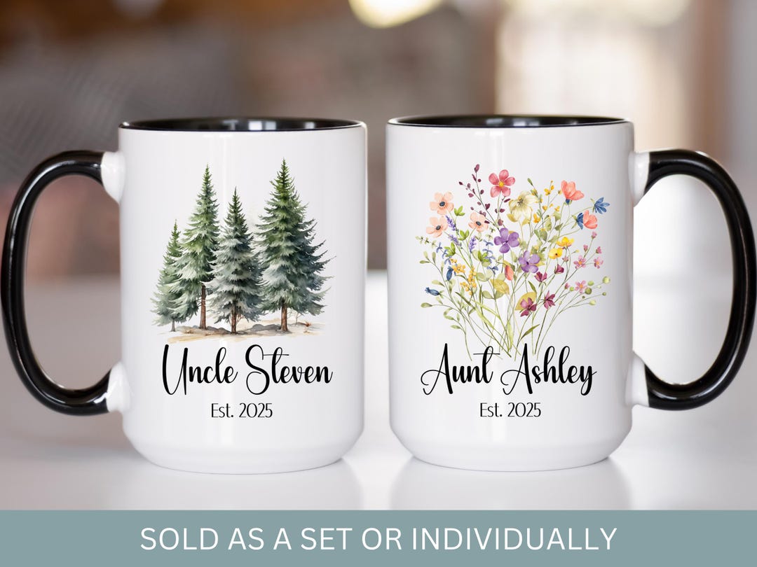 Pregnancy Announcement Aunt & Uncle Mug Set: Personalized Ceramic Gift ...