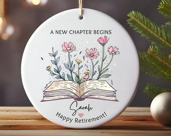 Personalized Retirement Ornament: Floral Book Keepsake Gift