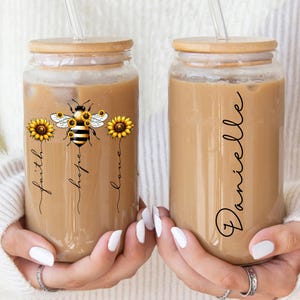 Personalized Name Bee Coffee Cup,Gift for Her,Gifts for Him,Housewarming Gift,Christmas Gift,Bee Gift, Art Glass Coffee Cup,custom Bee Lover