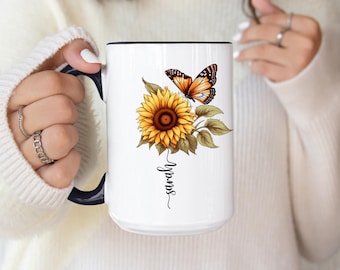 Personalized Sunflower Mug, Custom Sunflower Gifts for women