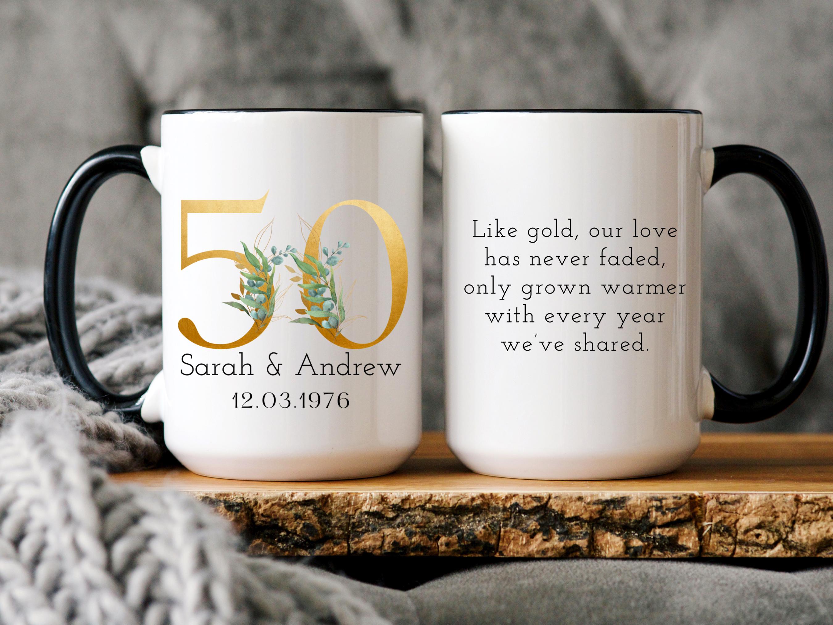 50th Anniversary Mug Set, Personalized Golden Anniversary Gift