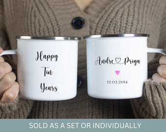 Personalized 10th Anniversary Mugs: Tin Year Gift for Couple