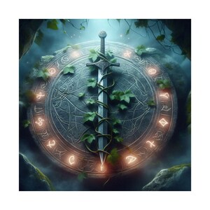 Enchanted Sword Matte Vertical Posters, Fantasy Wall Art, Home Decor, Magic Themed Decor, Nature Inspired Prints, Gift for Fantasy Lovers