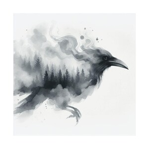 Mystical Raven Art Print, Matte Vertical Posters for Home Décor, Gothic Wall Art, Nature Lover Gift, Black Bird Artwork, Home Office Decor