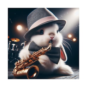 Jazz Bunny Poster: Whimsical Rabbit Saxophone Art