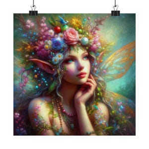 Affiche verticale mate féerique lunatique, art floral enchanté, décoration murale magique, décoration d&#39;intérieur fantastique, cadeau pour les amoureux de la nature