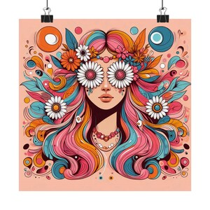 Pósteres verticales mate, arte de pared con impresiones de amor gratuito de los años 70, decoración del hogar con vibraciones hippies, póster de habitación retro, decoración boho chic, regalo de arte vintage