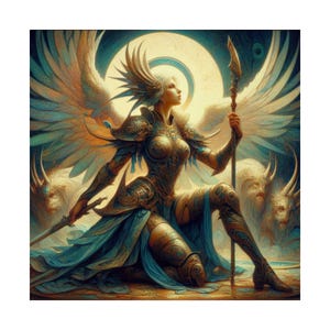 Mythical Warrior Poster, Valkyrie Vertical Posters, Fantasy Wall Decor, Angelic Figure Art, Unique Gift for Fantasy Lovers, Home Aesthetic