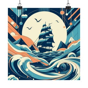 Nautical Adventure Matte Vertical Posters, Ocean Decor, Sailboat Art, Vintage Marine Print, Nautical Wall Art, Coastal Home Decor