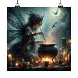 Magical Fairy Art Print, Enchanted Wall Decor, Witchy Home Aesthetic, Halloween Decoration, Fantasy Poster, Cozy Room Decor, Gift