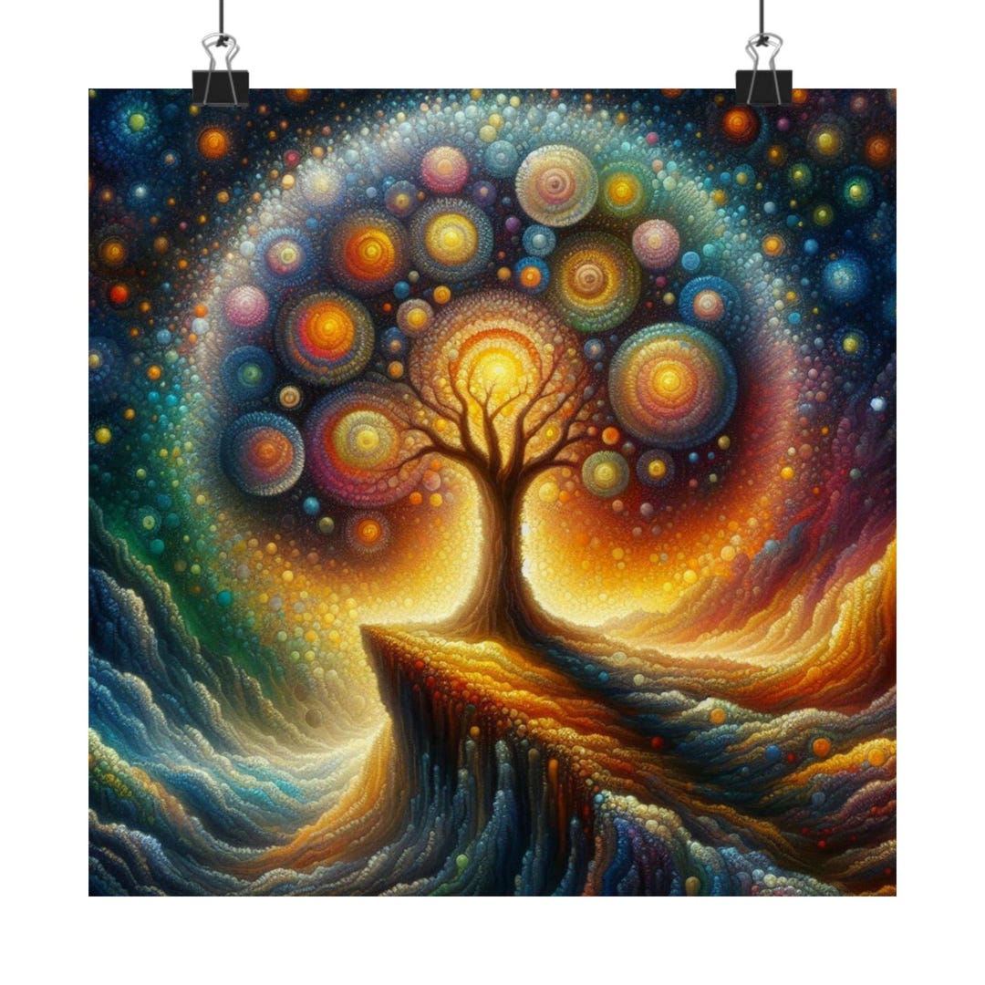 Cosmic Tree Art Poster | Vibrant Nature Wall Art, Norse Home Decor ...