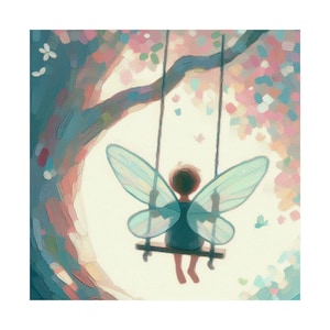 Whimsical Fairy Swing Matte Vertical Poster, Enchanting Wall Art, Dreamy Decor for Kids&#39; Rooms, Fairy Tale Nursery, Fun Gift Idea