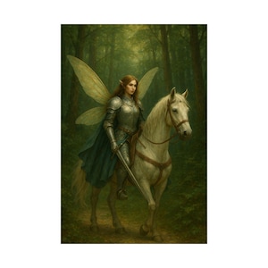 Fairy Knight, Enchanting Fairy Tale Poster, Fantasy Art Wall Decor, Mythical Creature Print, Home Decor Gift, Nature Inspired Wall Art