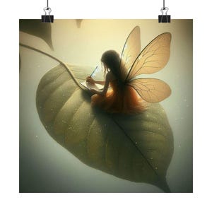 Whimsical Fairy Leaf Art Print, Enchanted Home Decor, Fantasy Wall Art, Nature Lover&#39;s Gift, Magical Nursery Wall Poster