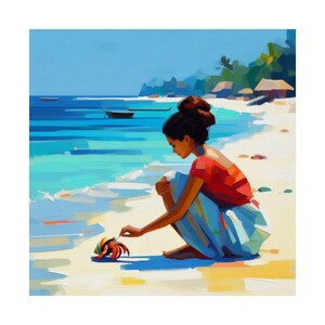 Beach Serenity Poster, Tropischer Kunstdruck, Küstenwanddekoration, Sommer Vibes, Nautisches Wohndekor, Geschenk für Meeresliebhaber, Krabbe, tropisch