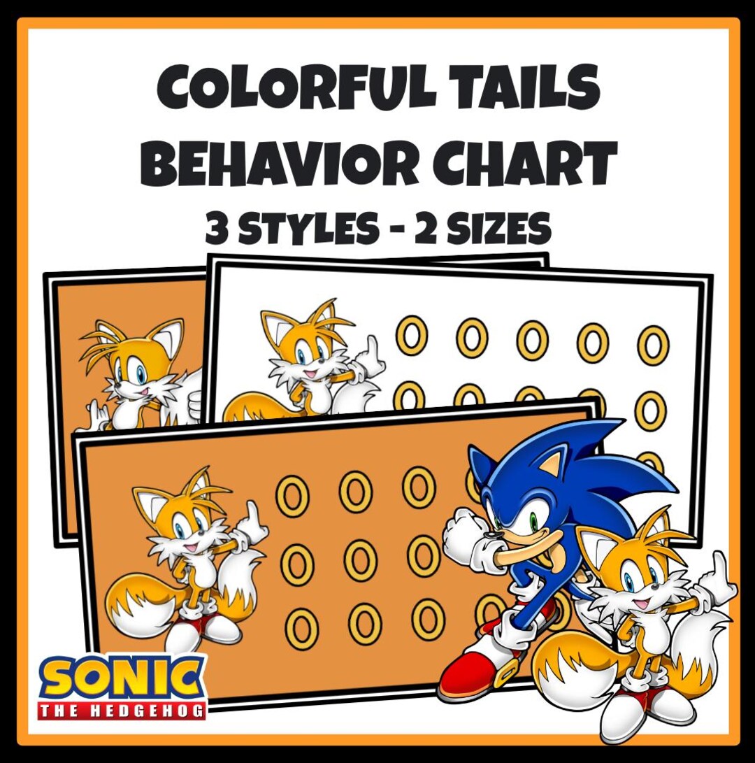 Tails From Sonic the Hedgehog IN-COLOR Behavior Chart SET 3 Styles 2 ...