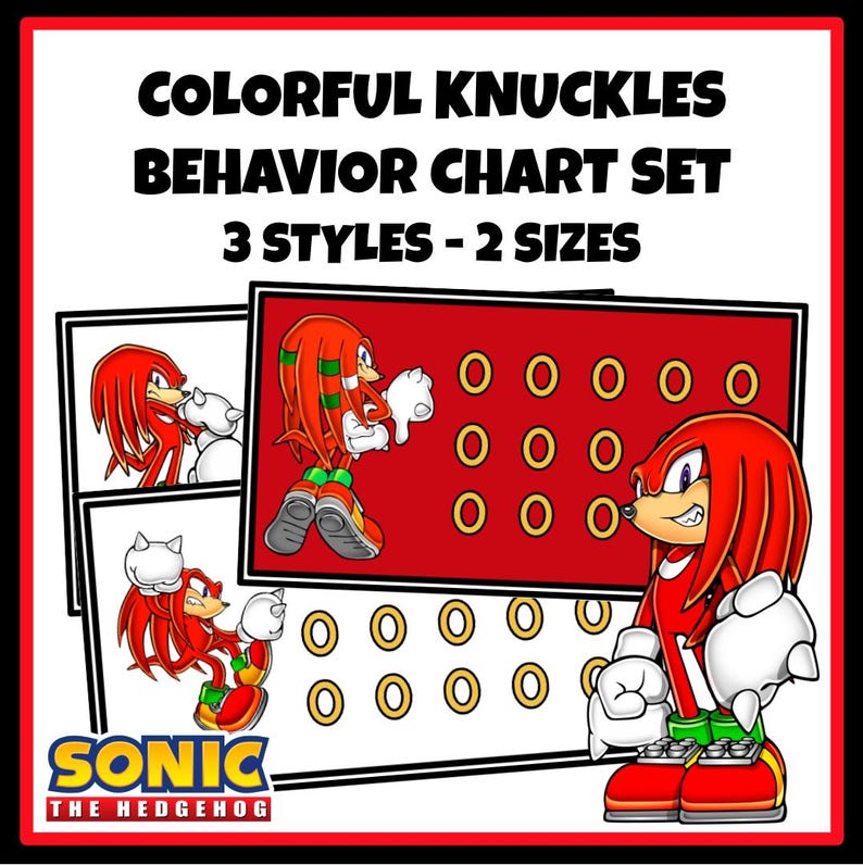 Knuckles From Sonic the Hedgehog IN-COLOR Behavior Chart SET 3 Styles 2 ...