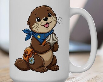 Ripple the Sea Otter Holding Shell Mug | Ceramic Coffee Tea Cup
