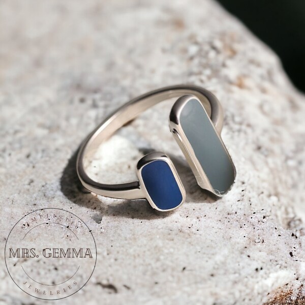 Sterling zilveren verstelbare blauwe stenen ring - minimalistische zilveren stenen ring - simplistische zilveren blauwe stenen ring voor haar - handgemaakt cadeau