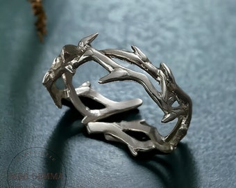 Verstellbarer Dornenring aus Silber – Offener Ring aus Edelstahl – Goth Streetwear Punk Vintage-Stil Silberring – Y2k-Ring – Geschenk für Sie oder Ihn
