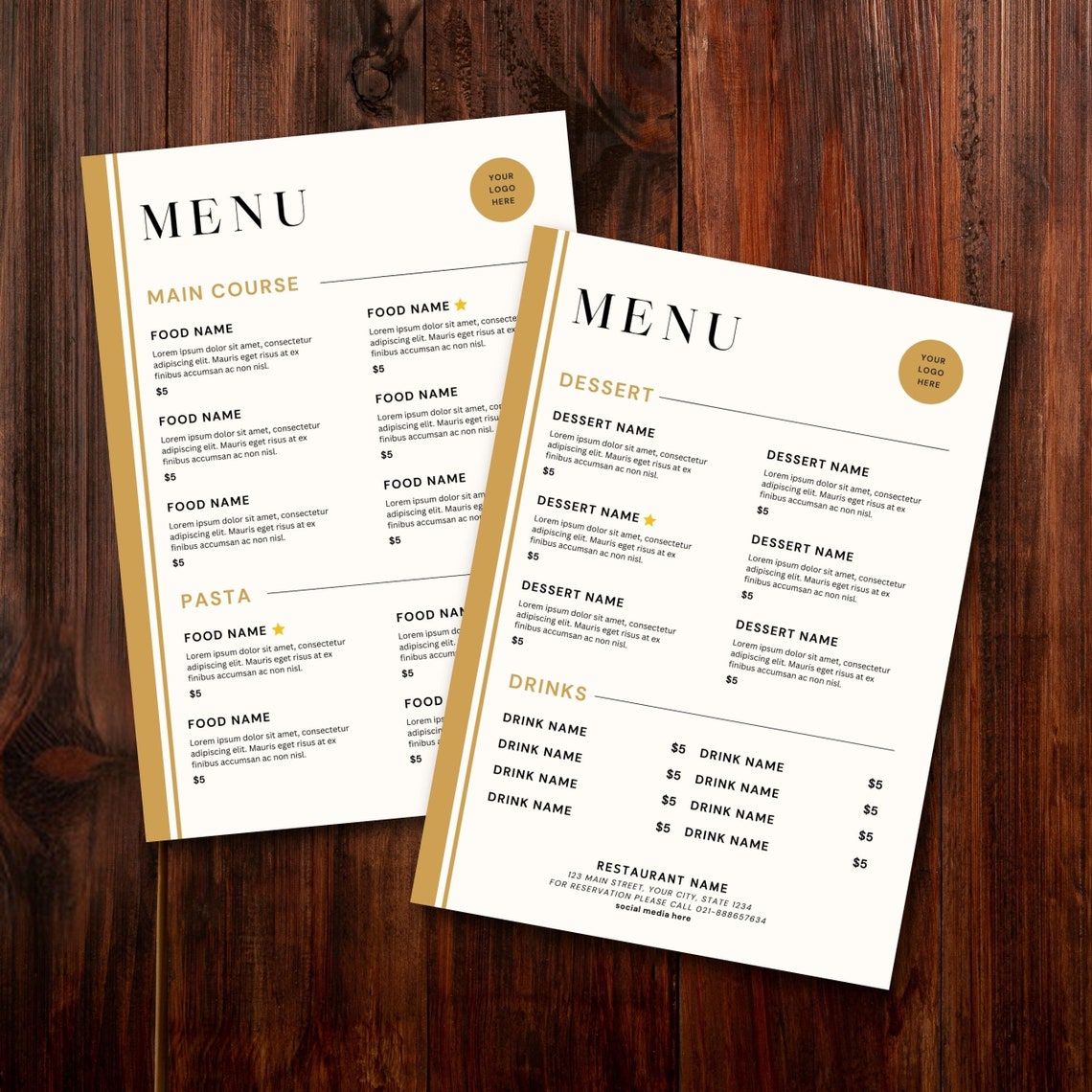 Minimalist Printable Menu for Restaurant Bar Pricelist Menu Editable Food Menu Canva Menu Bistro ...