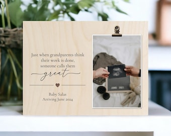Engraved Wood Frame, Pregnancy Announcement for Great Grandparents